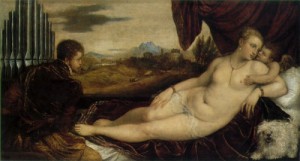  Photograph - Venus and Cupid with an Organist  c.1548-49 by Titian