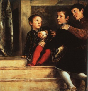 Oil portrait Painting - Votive Portrait of the Vendramin Family, 1547 by Titian