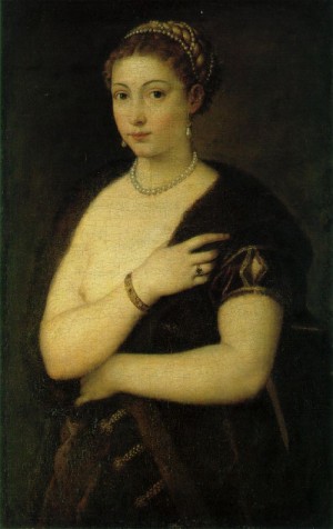 Oil woman Painting - Woman in a Fur Coat  c. 1536-38 by Titian