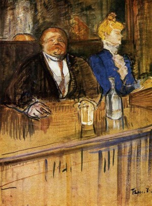 Oil the Painting - At the Carfe The Customer and the Anemic Cashier 1898-1899 by Toulouse Lautrec, Henri de