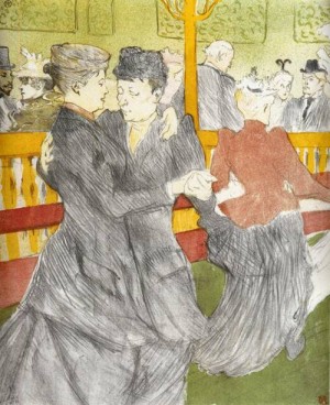 Oil the Painting - Dancing at the Moulin Rouge 1897 by Toulouse Lautrec, Henri de