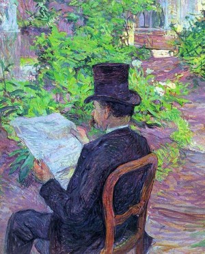 Oil Painting - Desire Dehau Reading a Newspaper in the Garden 1890 by Toulouse Lautrec, Henri de