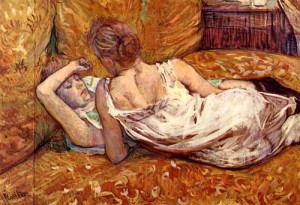 Oil the Painting - Devotion the Two Girlfriends 1895 by Toulouse Lautrec, Henri de