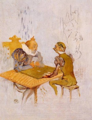 Oil toulouse lautrec, henri de Painting - Le Belle et la Bete-Le Besigue 1895 by Toulouse Lautrec, Henri de