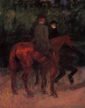 Oil woman Painting - Man and Woman Riding through the Woods 1901 by Toulouse Lautrec, Henri de