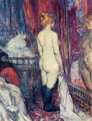 Oil Nude Painting - Nude Stanging before a Mirror 1897 by Toulouse Lautrec, Henri de