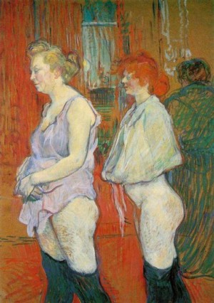 Oil toulouse lautrec, henri de Painting - Rue des Moulins-The Medical Inspection 1894 by Toulouse Lautrec, Henri de