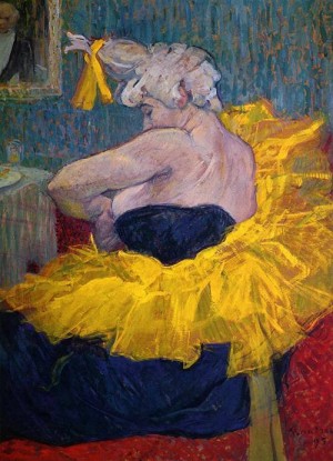 Oil toulouse lautrec, henri de Painting - The Clowness Cha-U-Kao Fastening Her Bodice 1895 by Toulouse Lautrec, Henri de