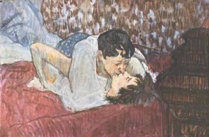 Oil toulouse lautrec, henri de Painting - The Kiss 1892 by Toulouse Lautrec, Henri de