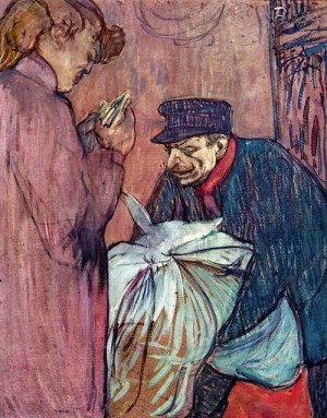 Oil toulouse lautrec, henri de Painting - The Laundryman Calling at the Brothal 1894 by Toulouse Lautrec, Henri de