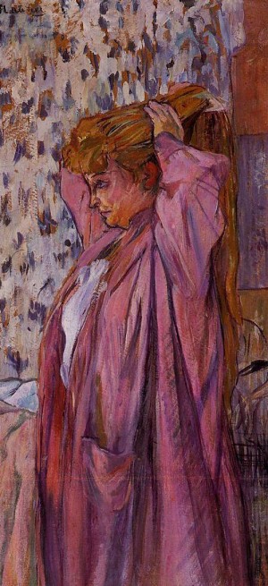Oil toulouse lautrec, henri de Painting - The Madame Redoing Her Bun 1893 by Toulouse Lautrec, Henri de
