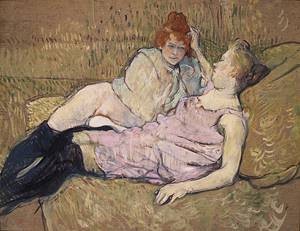 Oil toulouse lautrec, henri de Painting - The Sofa by Toulouse Lautrec, Henri de