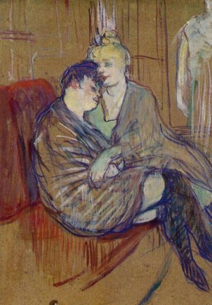 Oil the Painting - The Two Girlfriends 1894 by Toulouse Lautrec, Henri de