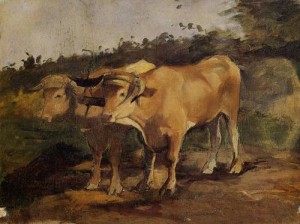 Oil toulouse lautrec, henri de Painting - Two Bulls Wearing a Yoke 1881 by Toulouse Lautrec, Henri de