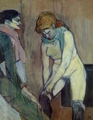 Oil toulouse lautrec, henri de Painting - Woman Pulling up Her Stockings 1894 by Toulouse Lautrec, Henri de