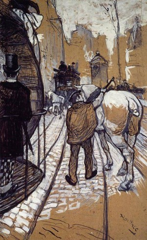 Oil toulouse lautrec, henri de Painting - Workers for the Bus Company 1888 by Toulouse Lautrec, Henri de