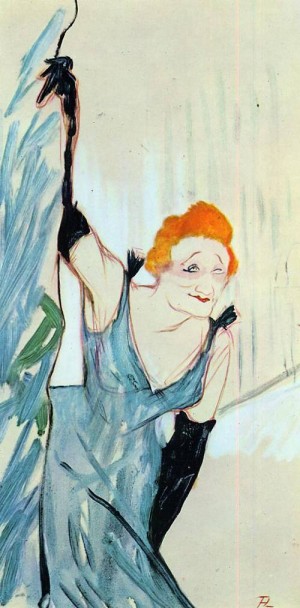 Oil toulouse lautrec, henri de Painting - Yvette Guilbert Taking a Curtain Call 1894 by Toulouse Lautrec, Henri de