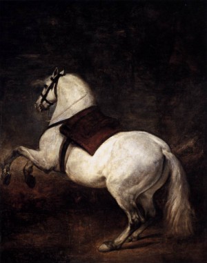 Oil animals Painting - A White Horse    1634-35 by Velazquez, Diego