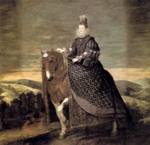 Oil velazquez, diego Painting - Queen Margarita on Horseback   1634-35 by Velazquez, Diego