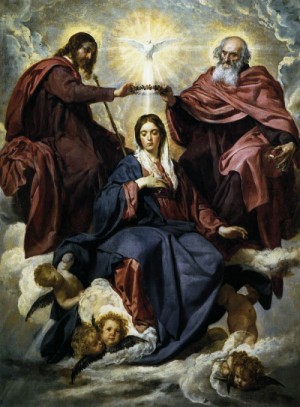 Oil velazquez, diego Painting - The Coronation of the Virgin    1645 by Velazquez, Diego