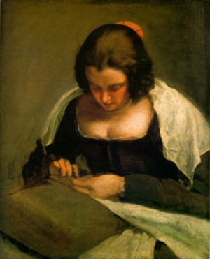 Oil the Painting - The Needlewoman    c. 1640 by Velazquez, Diego