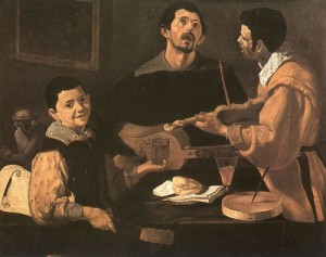 Oil velazquez, diego Painting - Three Musicians-- Gemaldegalerie, Berlin by Velazquez, Diego