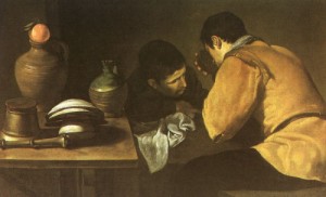 Oil velazquez, diego Painting - Two Men at a Table by Velazquez, Diego