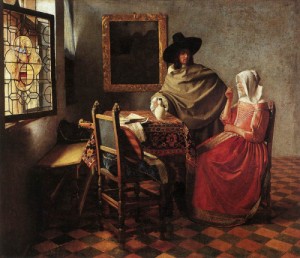  Photograph - A Lady Drinking and a Gentleman    c. 1658 by Vermeer Van delft, Jan