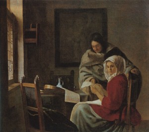 Oil music Painting - Girl Interrupted at Her Music, 1660-61 by Vermeer Van delft, Jan