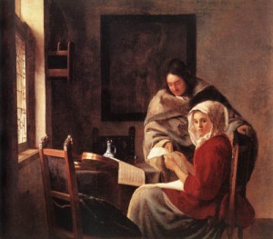 Oil music Painting - Girl Interrupted at Her Music    1660-61 by Vermeer Van delft, Jan