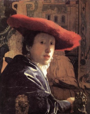 Oil red Painting - Girl with a Red Hat    1668 by Vermeer Van delft, Jan
