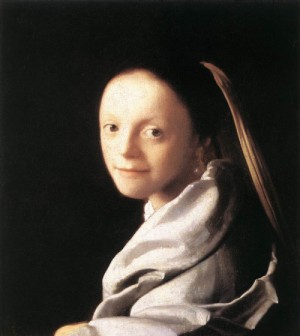 Oil woman Painting - Portrait of a Young Woman     1666-67 by Vermeer Van delft, Jan