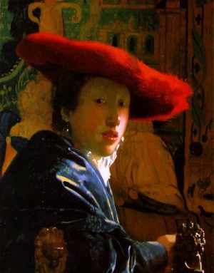 Oil people Painting - The Girl with the Red Hat    c. 1665-67 by Vermeer Van delft, Jan