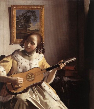 Oil the Painting - The Guitar Player   c. 1672 by Vermeer Van delft, Jan