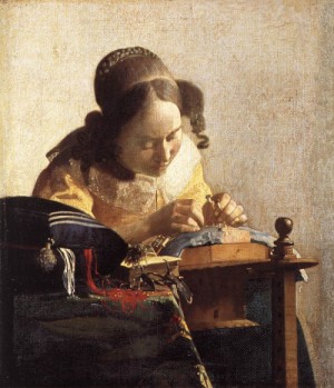 Oil the Painting - The Lacemaker    1669-70 by Vermeer Van delft, Jan