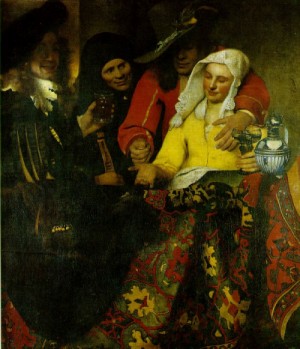 Oil vermeer van delft, jan Painting - The Procuress    1656 by Vermeer Van delft, Jan