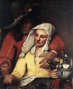 Oil vermeer van delft, jan Painting - The Procuress (detail)    1656 by Vermeer Van delft, Jan