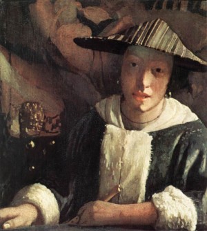 Oil vermeer van delft, jan Painting - Young Girl with a Flute    1666-67 by Vermeer Van delft, Jan