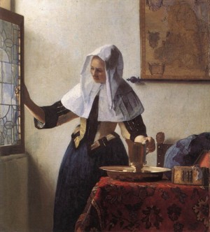  Photograph - Young Woman with a Water Jug     1660-62 by Vermeer Van delft, Jan