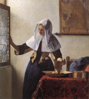 Oil woman Painting - Young Woman with a Water Jug     1660-62 by Vermeer Van delft, Jan