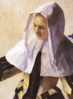 Oil woman Painting - Young Woman with a Water Jug (detail)   1660-62 by Vermeer Van delft, Jan