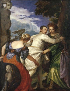 Oil veronese, paolo Painting - Allegory of Virtue and Vice 1580 by Veronese, Paolo