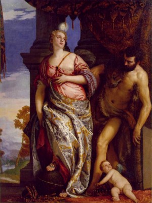Oil veronese, paolo Painting - Allegory of Wisdom and Strength     c. 1580 by Veronese, Paolo