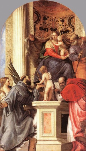 Oil veronese, paolo Painting - Madonna Enthroned with Saints     c. 1562 by Veronese, Paolo