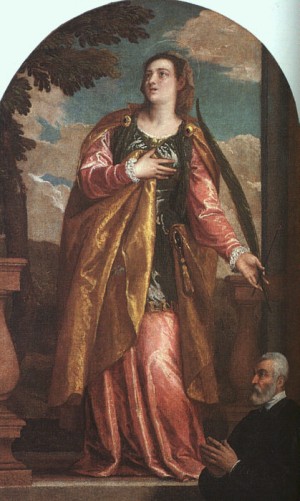Oil veronese, paolo Painting - St. Lucy and a Donor     c. 1580 by Veronese, Paolo