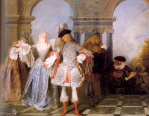Oil people Painting - French Players   1720 by Watteau, Jean-Antoine