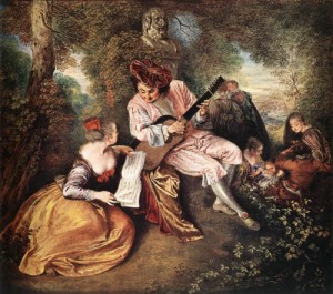 Oil watteau, jean-antoine Painting - La gamme d'amour' (The Love Song)    c. 1717 by Watteau, Jean-Antoine