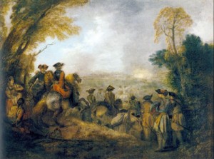Oil people Painting - On the March   1710 by Watteau, Jean-Antoine