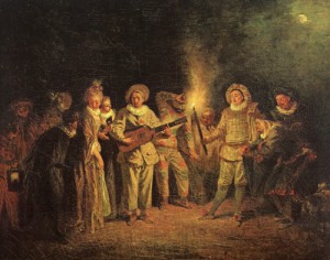 Oil watteau, jean-antoine Painting - The Italian Comedy   1714 by Watteau, Jean-Antoine