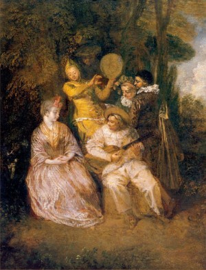 Oil watteau, jean-antoine Painting - The Italian Serenade   1718 by Watteau, Jean-Antoine